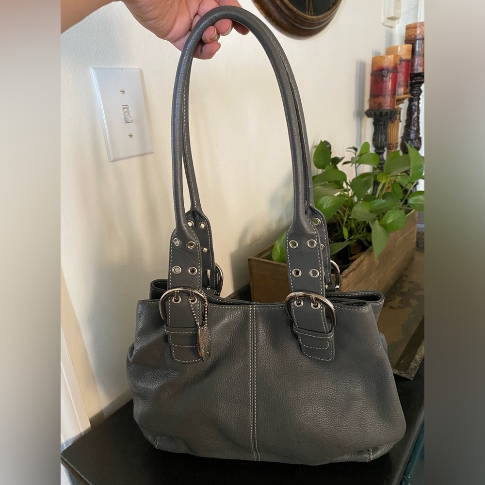 Classic Gray Leather Shoulder Bag